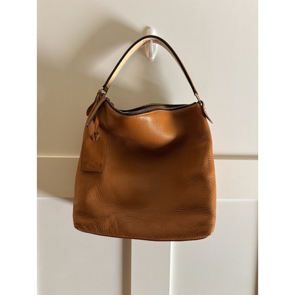 Dooney & Bourke Pebble Leather Hobo Shoulder Bag Brown Cognac Large Purse - Picture 2 of 7